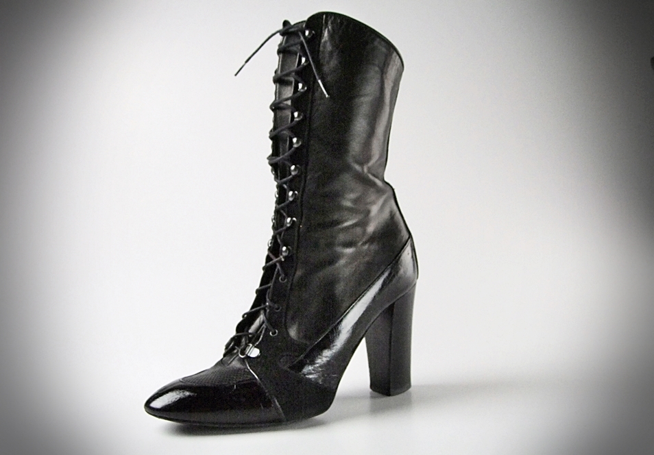 Behnaz Sarafpour Black Calf Skin Leather Lace Up Boots