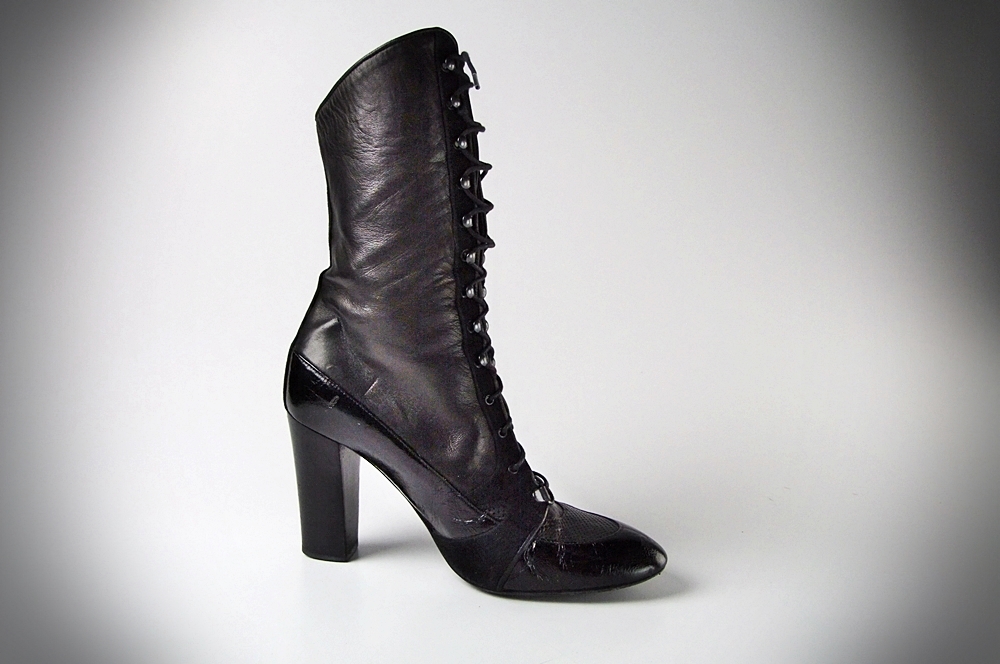 Behnaz Sarafpour Black Calf Skin Leather Lace Up Boots