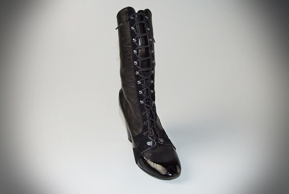 Behnaz Sarafpour Black Calf Skin Leather Lace Up Boots