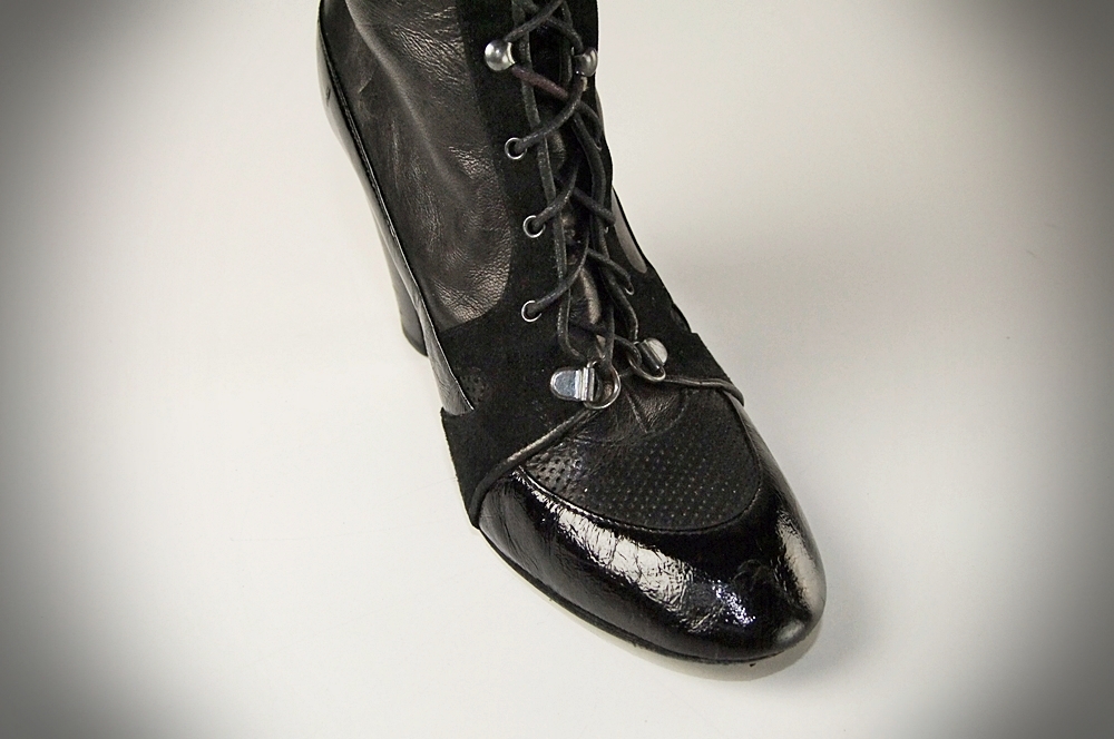 Behnaz Sarafpour Black Calf Skin Leather Lace Up Boots