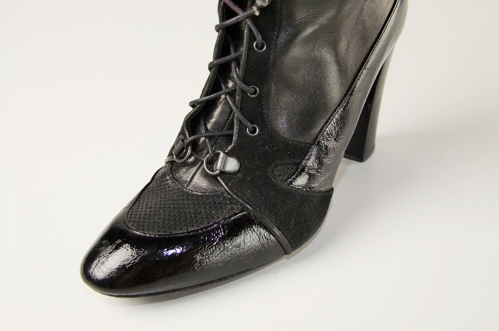 Behnaz Sarafpour Black Calf Skin Leather Lace Up Boots