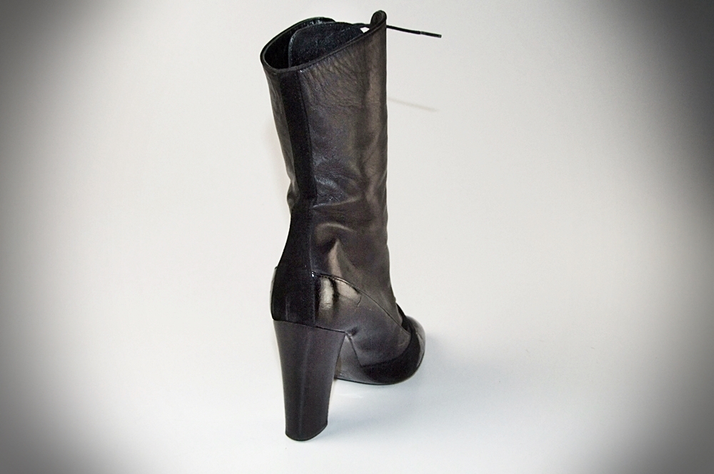 Behnaz Sarafpour Black Calf Skin Leather Lace Up Boots