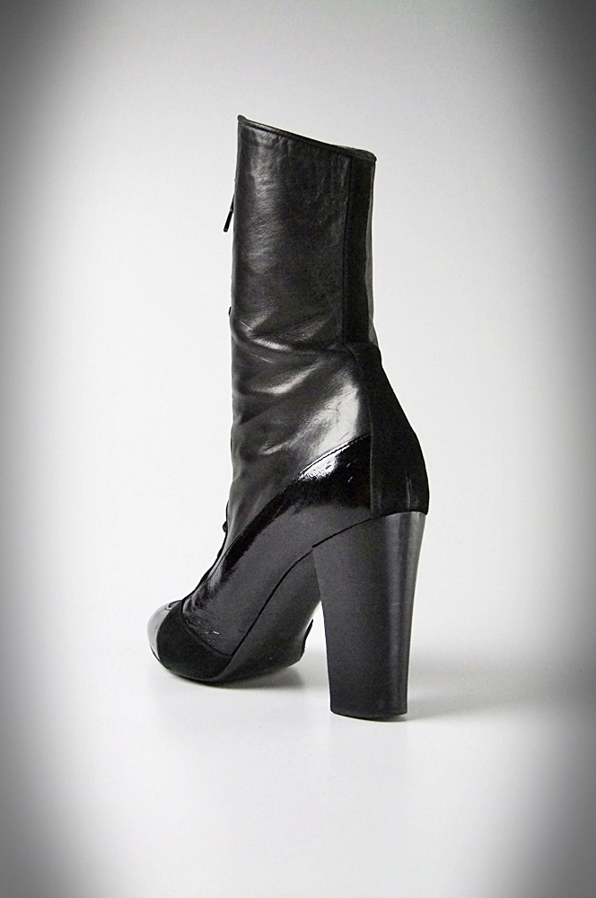 Behnaz Sarafpour Black Calf Skin Leather Lace Up Boots