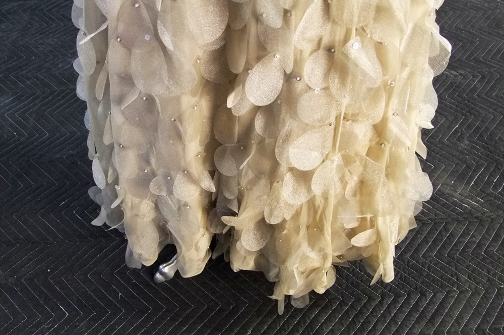 Champagne Hued Silk Evening Gown Embellished With Sequins