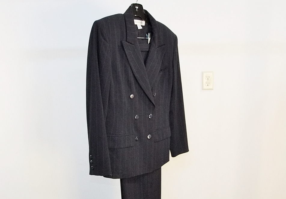 Anne Klein II Navy Blue Wool Pin Stripe Suit