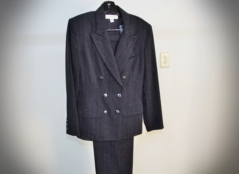 Anne Klein II Navy Blue Wool Pin Stripe Suit