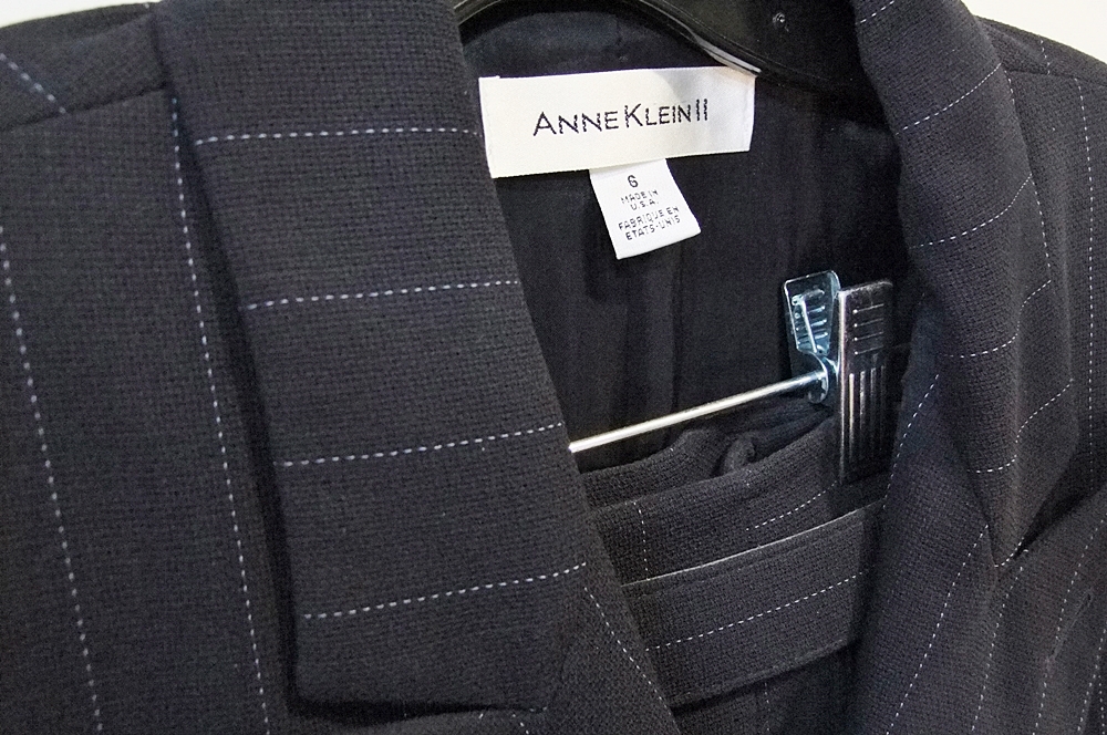 Anne Klein II Navy Blue Wool Pin Stripe Suit