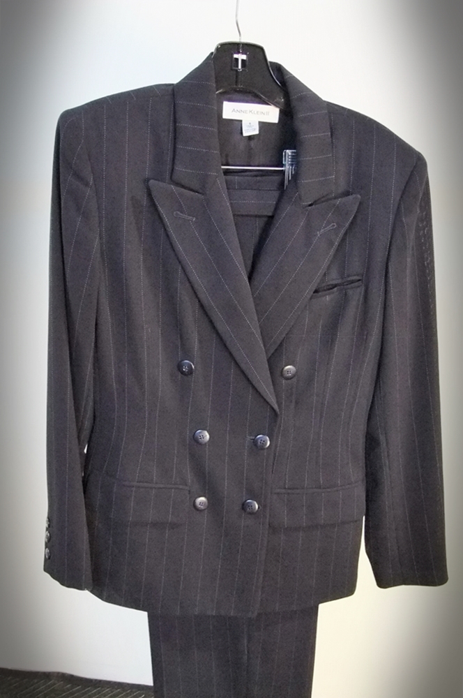Anne Klein II Navy Blue Wool Pin Stripe Suit