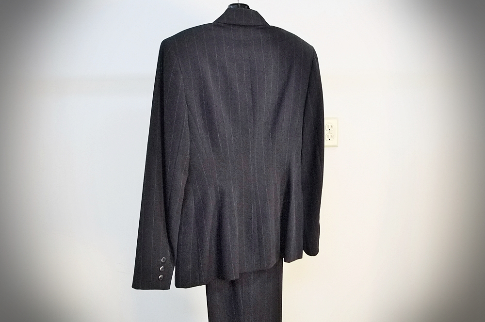 Anne Klein II Navy Blue Wool Pin Stripe Suit