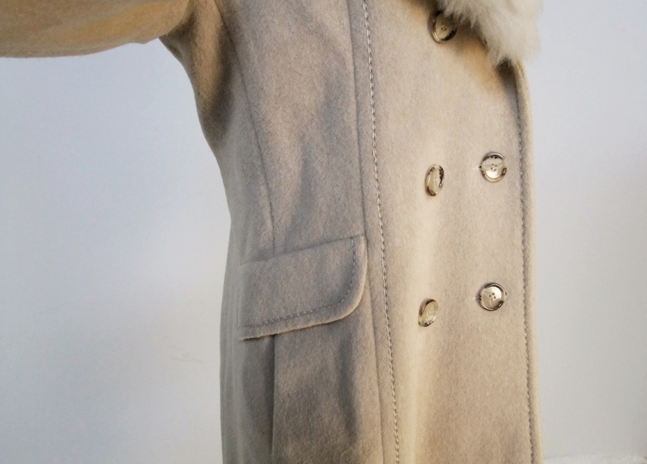 Vintage Ivory Wool Coat With Faux Fur Collar