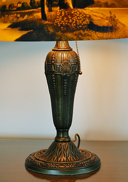 Vintage Handel-Style Lamp with Painted Glass Shade