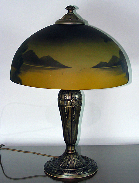 Vintage Handel-Style Lamp with Painted Glass Shade