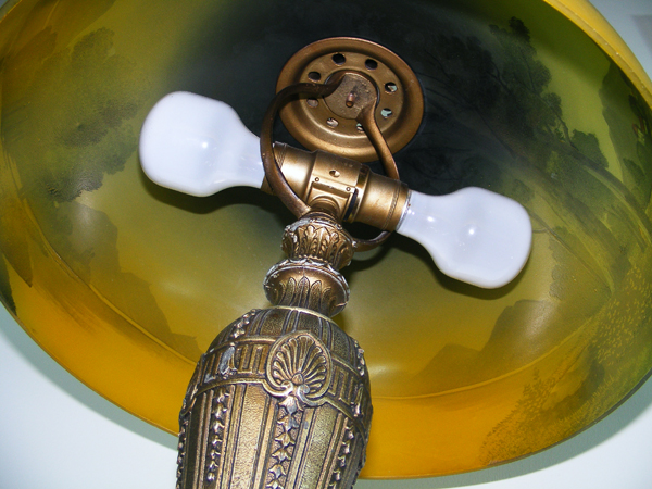 Vintage Handel-Style Lamp with Painted Glass Shade