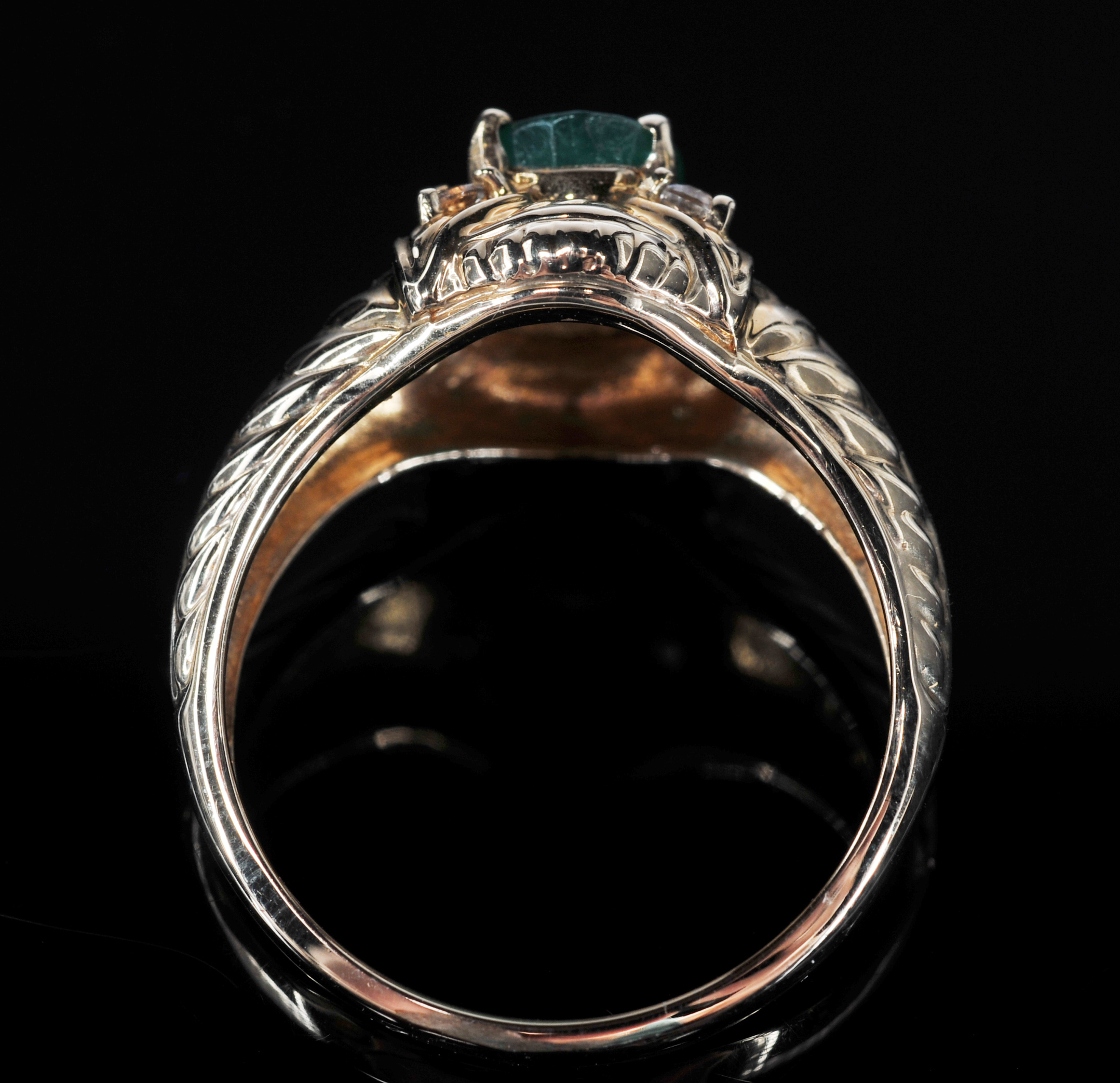 Lady's 14 K Yellow Gold Emerald And Crystal Ring 