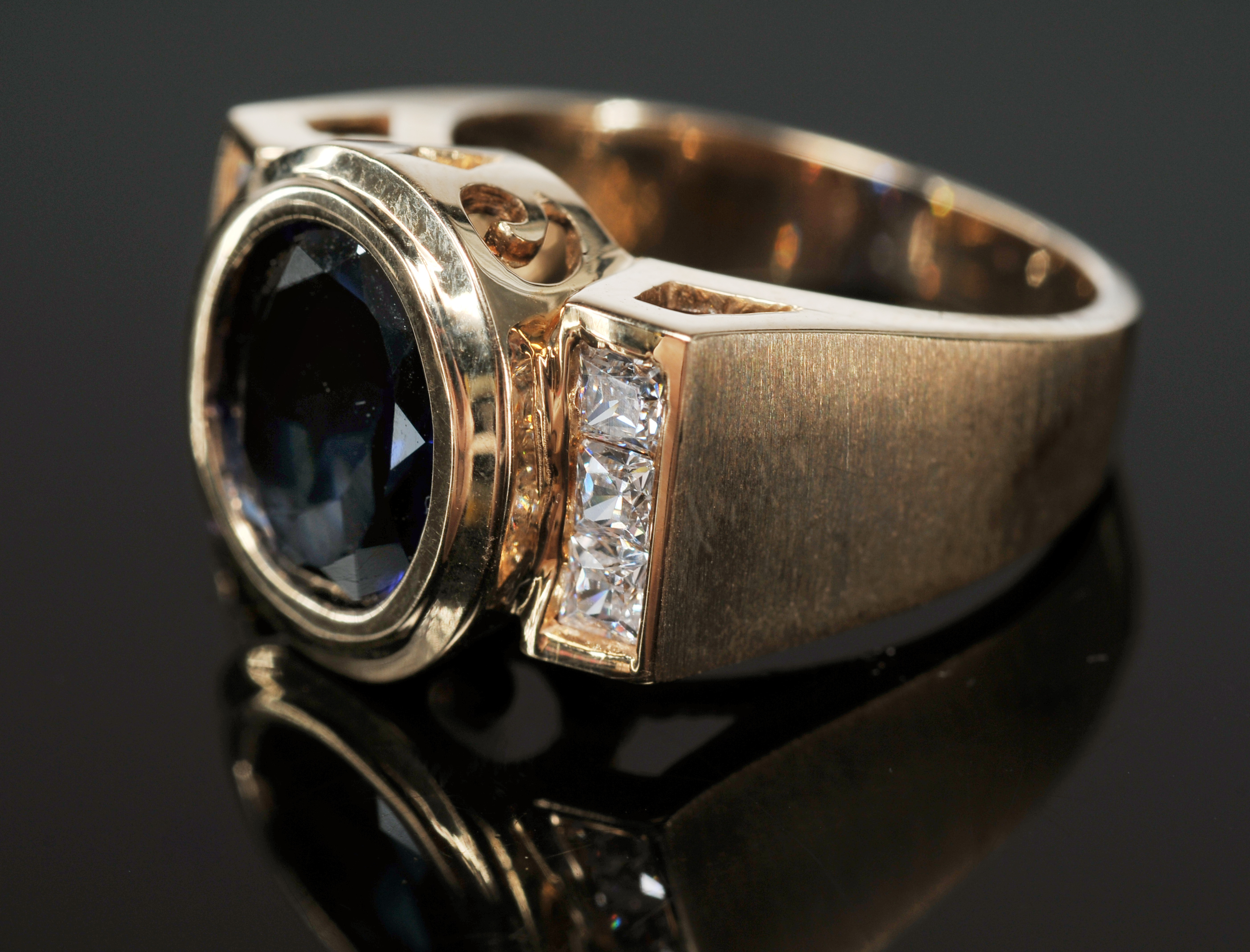 14 K Yellow Gold Ring With Synthetic Clear And Synthetic Blue Stones