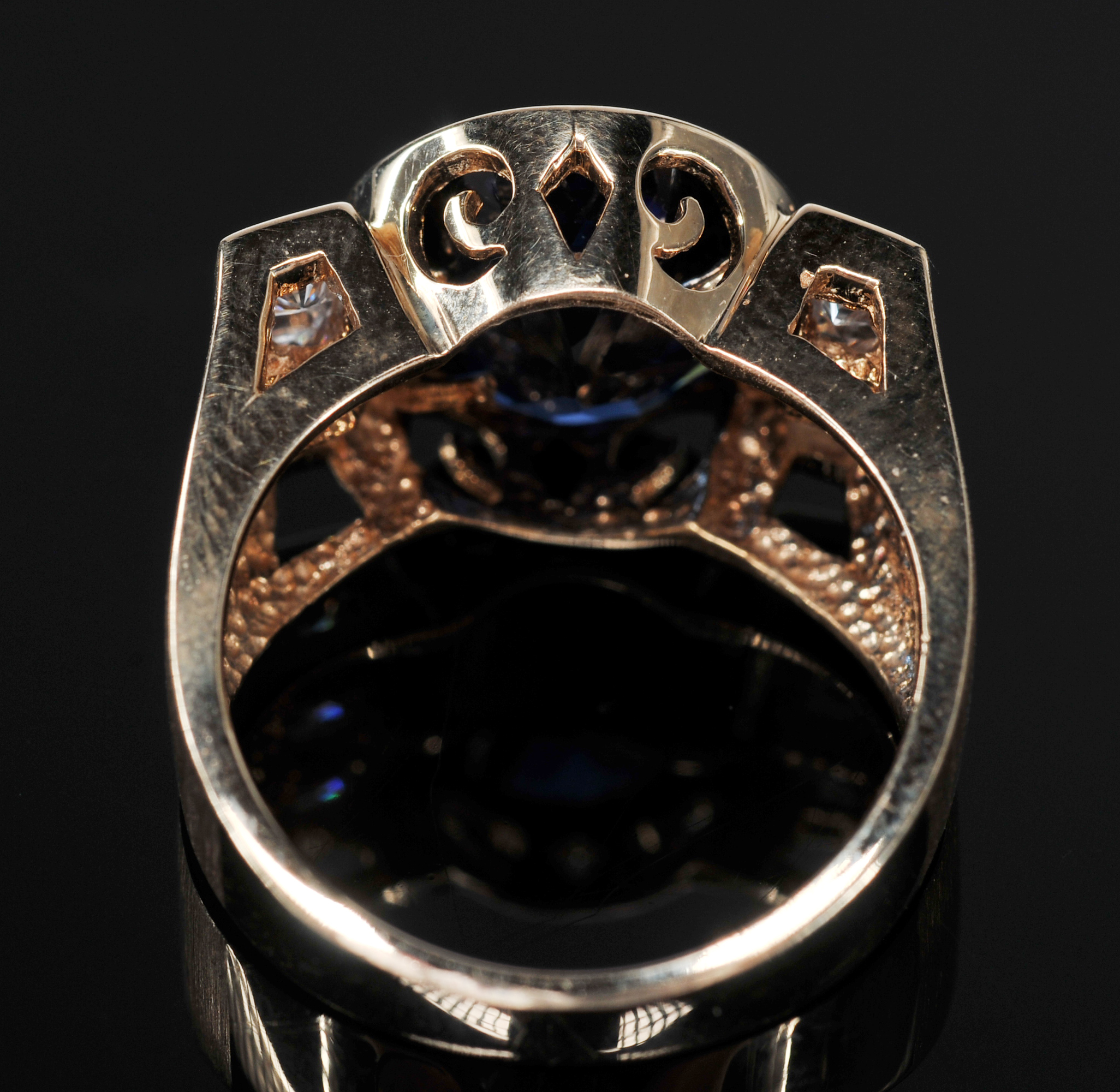 14 K Yellow Gold Ring With Synthetic Clear And Synthetic Blue Stones