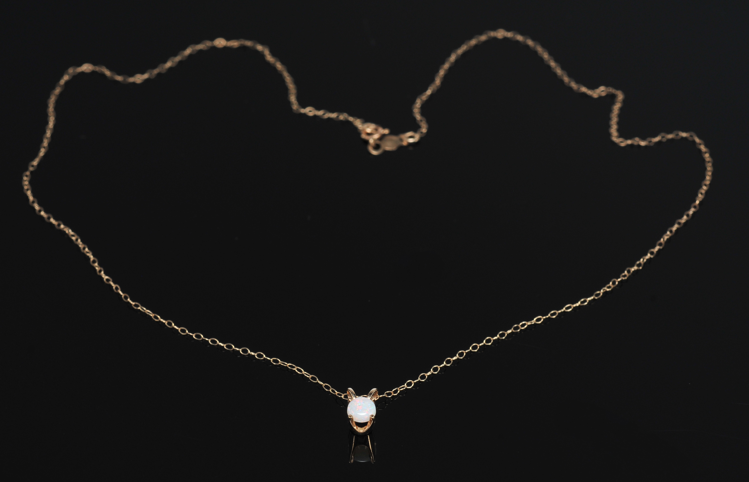 14 K Yellow Gold 18" Chain With Opal Pendant And Earrings