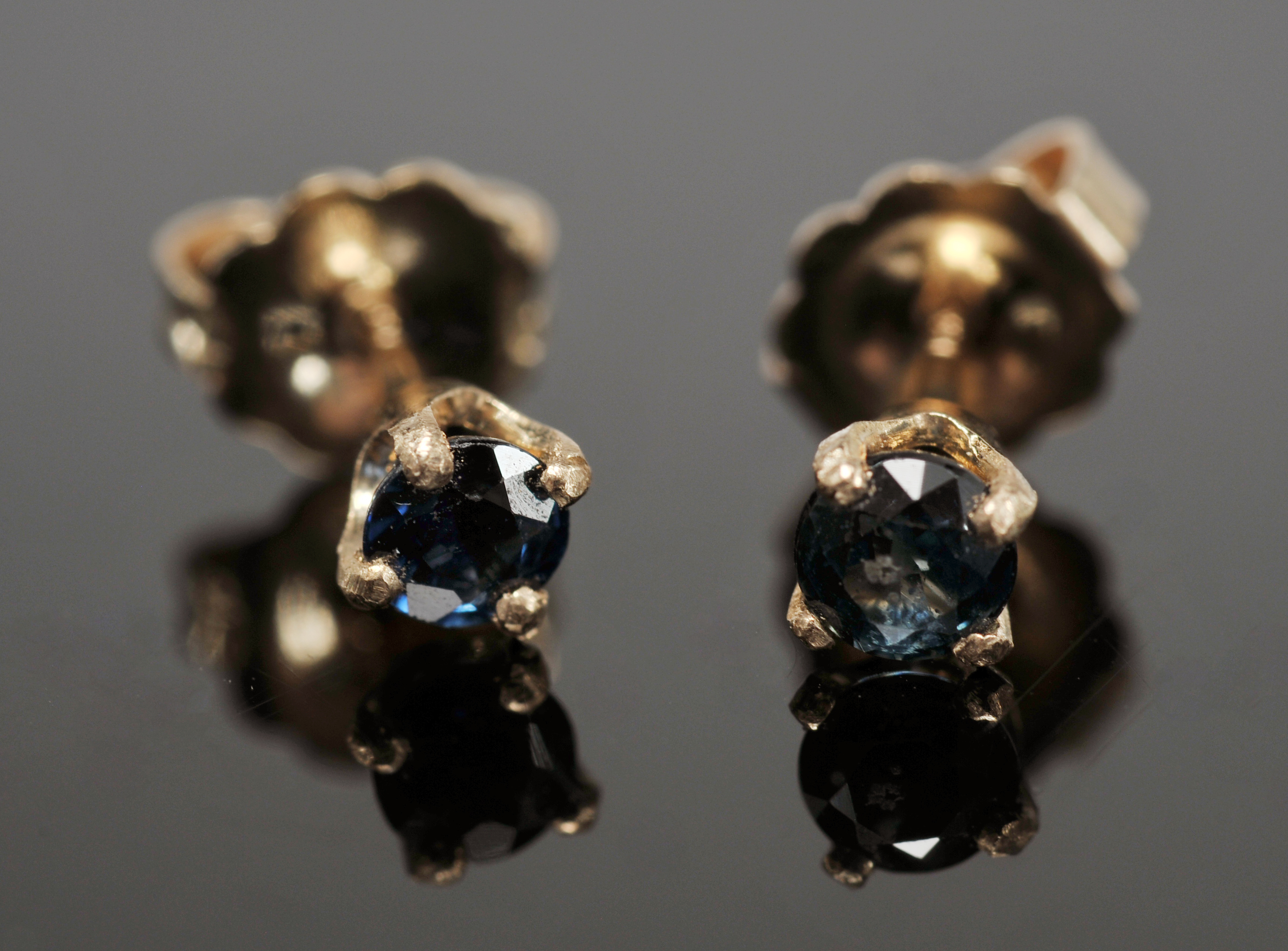  14 K Yellow Gold Pink Sapphire And Diamond Pendant And Blue Sapphire Earrings