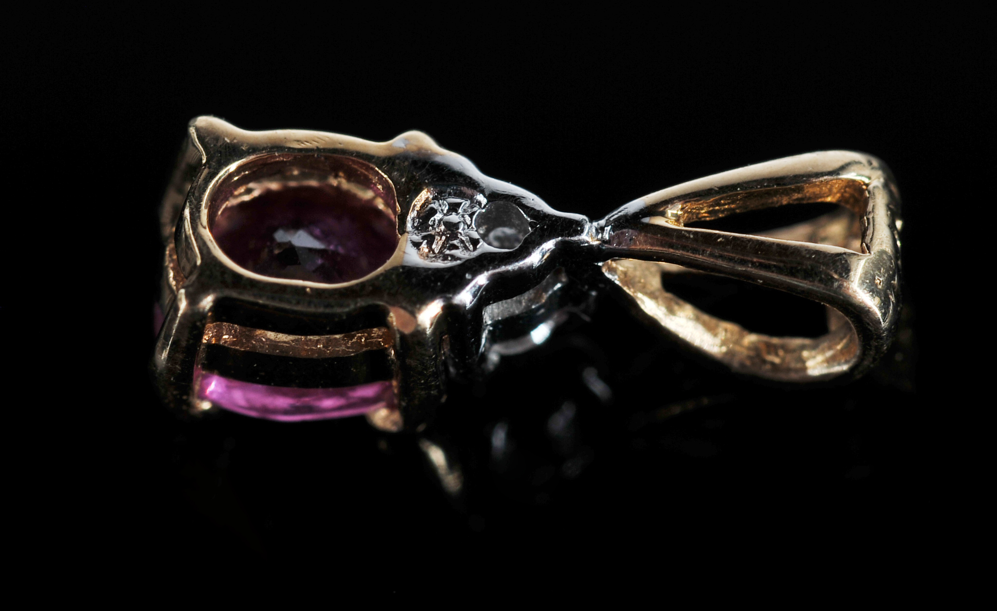  14 K Yellow Gold Pink Sapphire And Diamond Pendant And Blue Sapphire Earrings