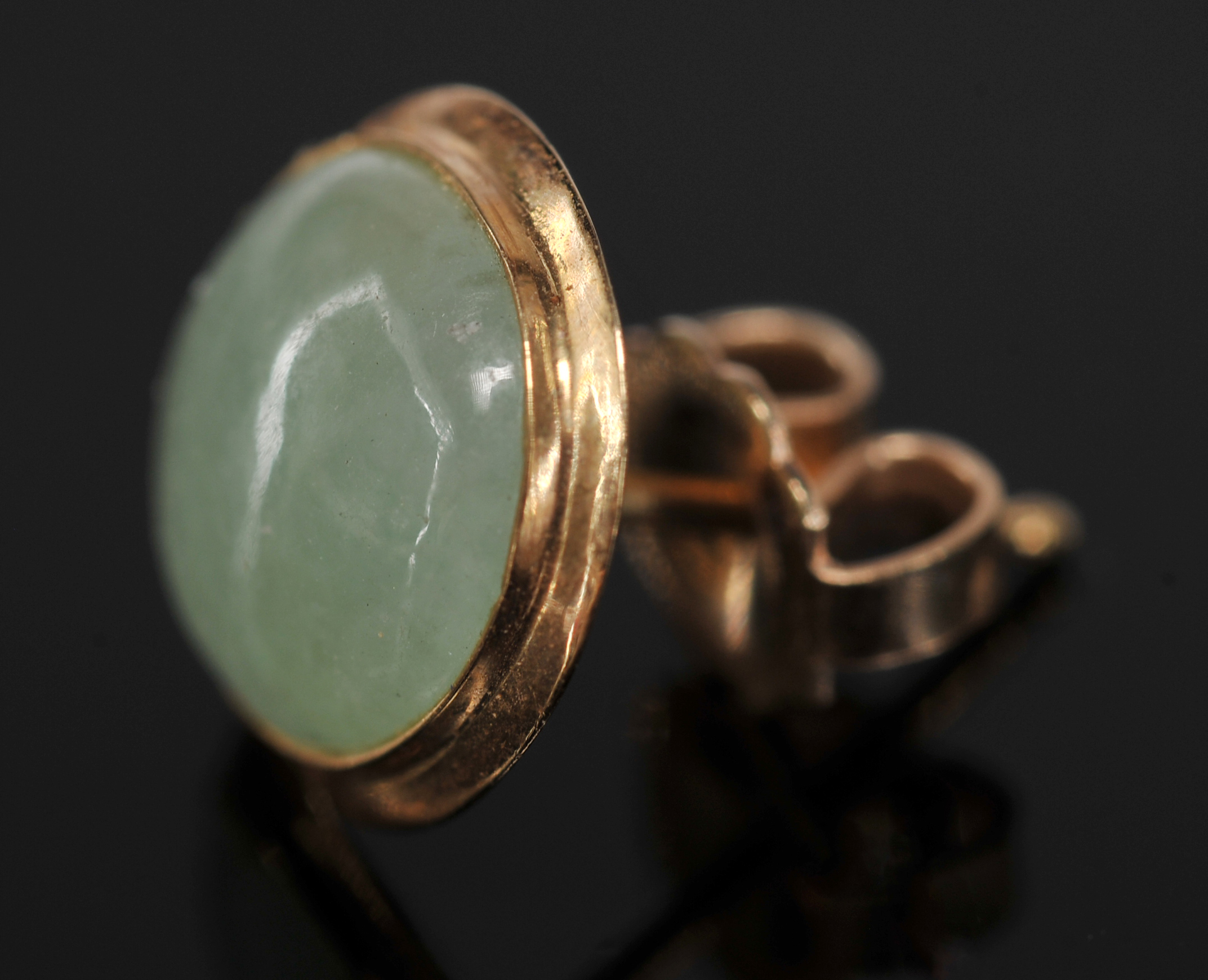  14 K Yellow Gold Jade Earrings 