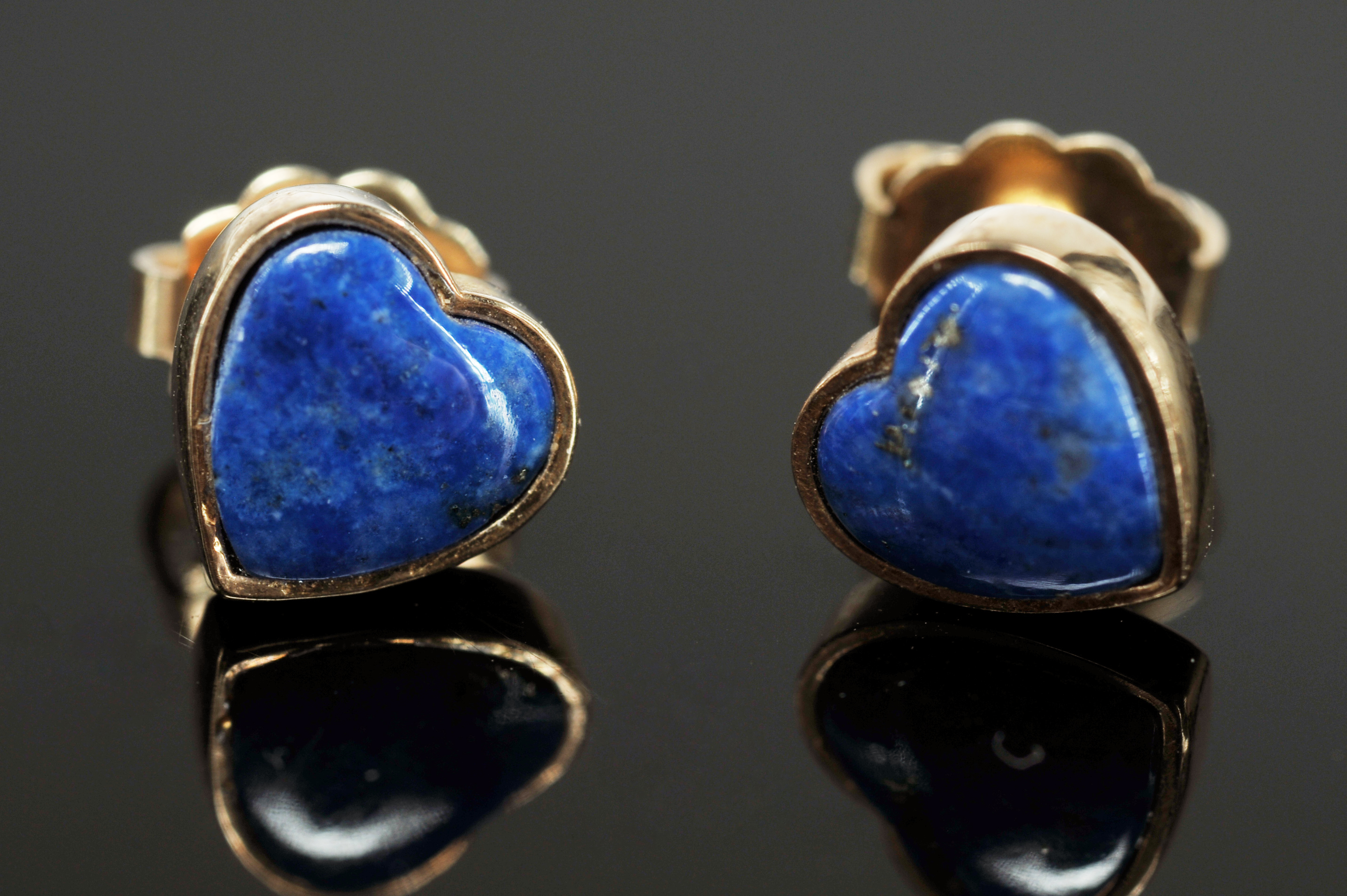 Two Pair Of 14 K Yellow Gold Post Earrings With Lapis And Coral Stones