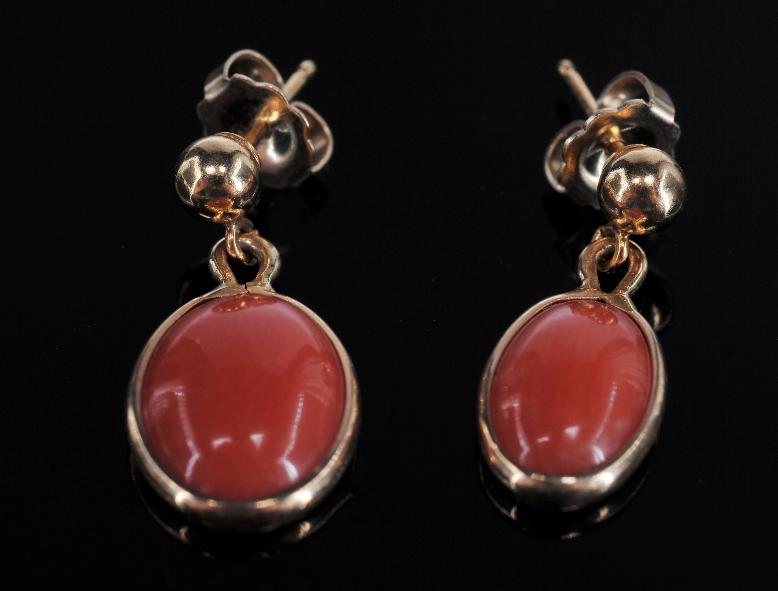 Two Pair Of 14 K Yellow Gold Post Earrings With Lapis And Coral Stones