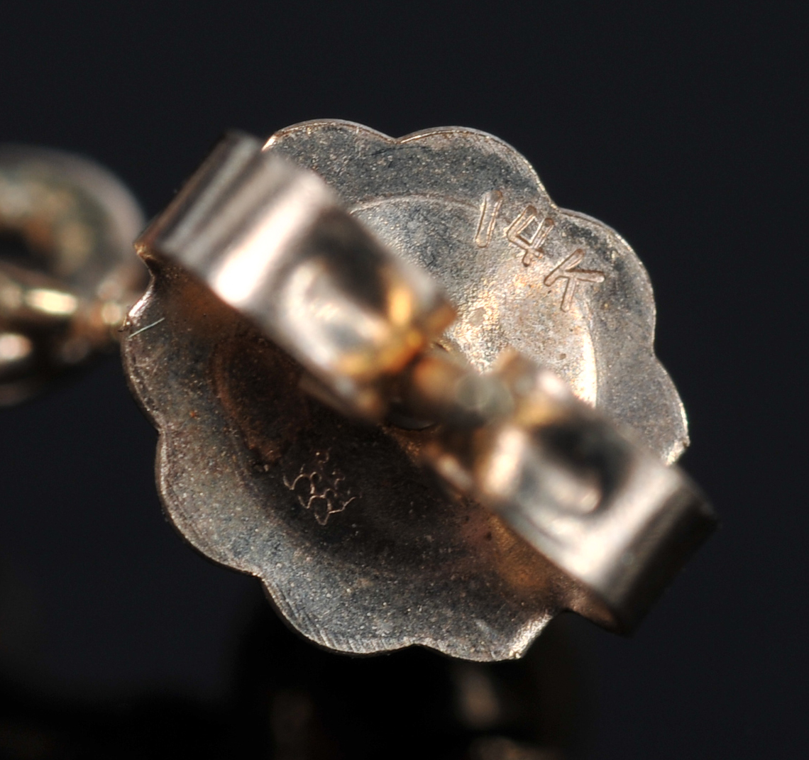 Two Pair Of 14 K Yellow Gold Post Earrings With Lapis And Coral Stones