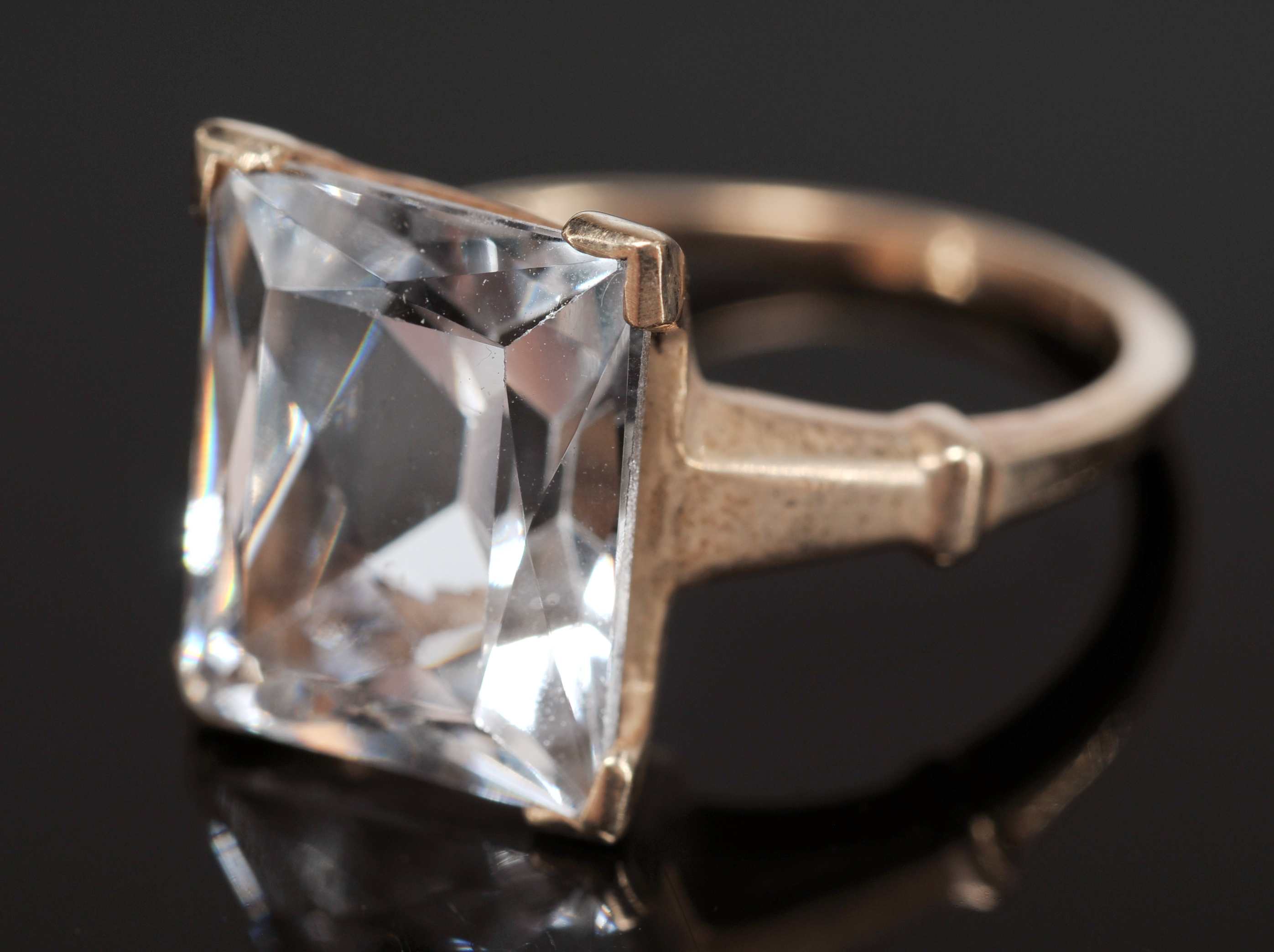 14 K Yellow Gold Ring With Clear Synthetic Spinel