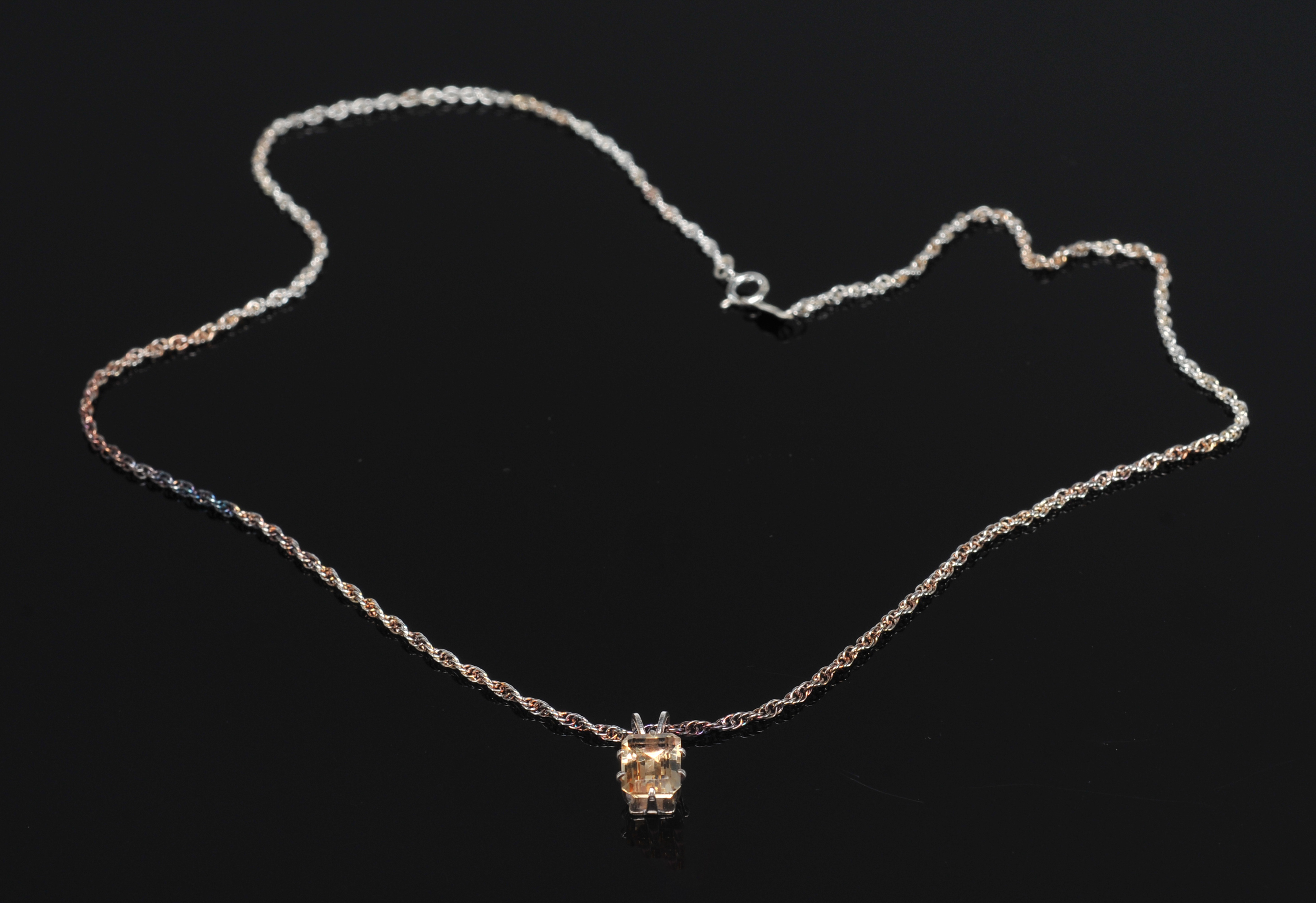 Lady's Sterling Silver Yellow Quartz Pendant Necklace And Earrings