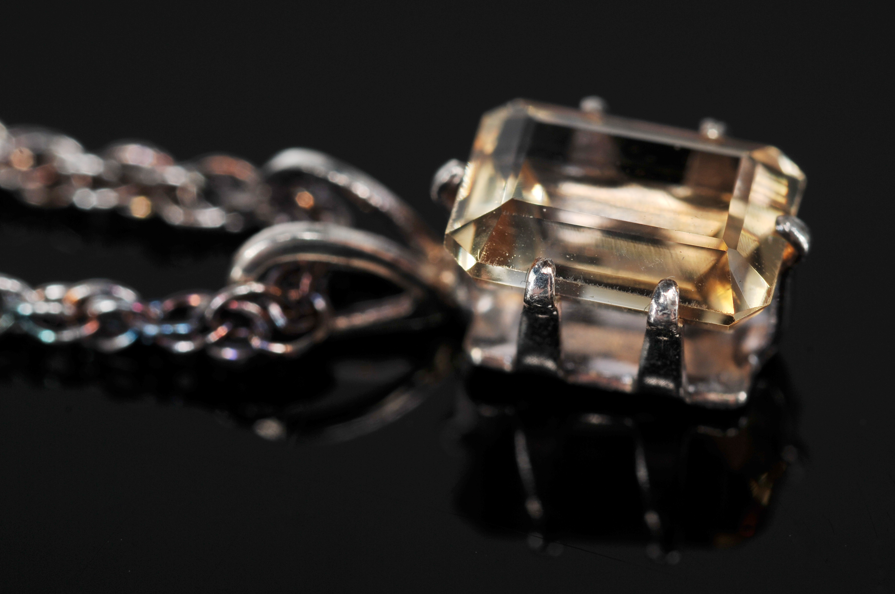 Lady's Sterling Silver Yellow Quartz Pendant Necklace And Earrings