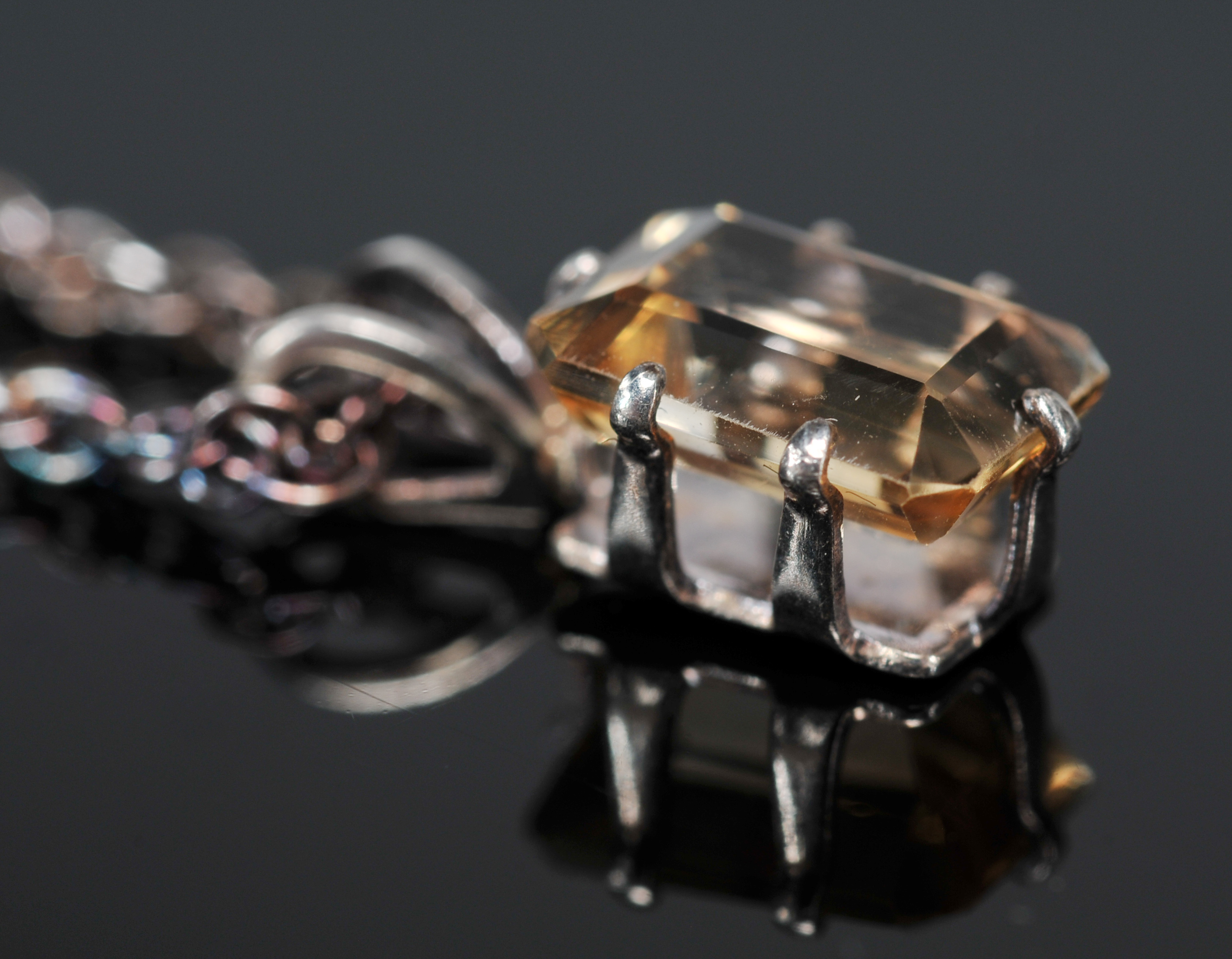 Lady's Sterling Silver Yellow Quartz Pendant Necklace And Earrings