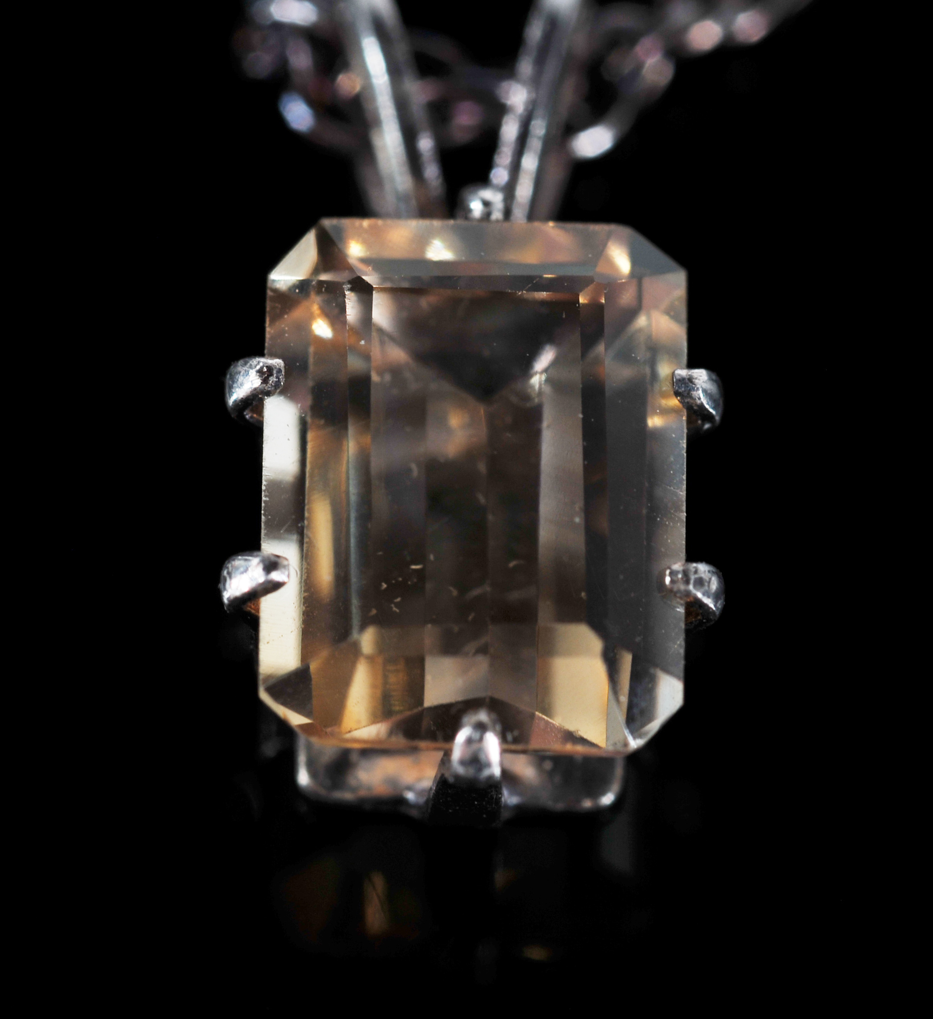 Lady's Sterling Silver Yellow Quartz Pendant Necklace And Earrings