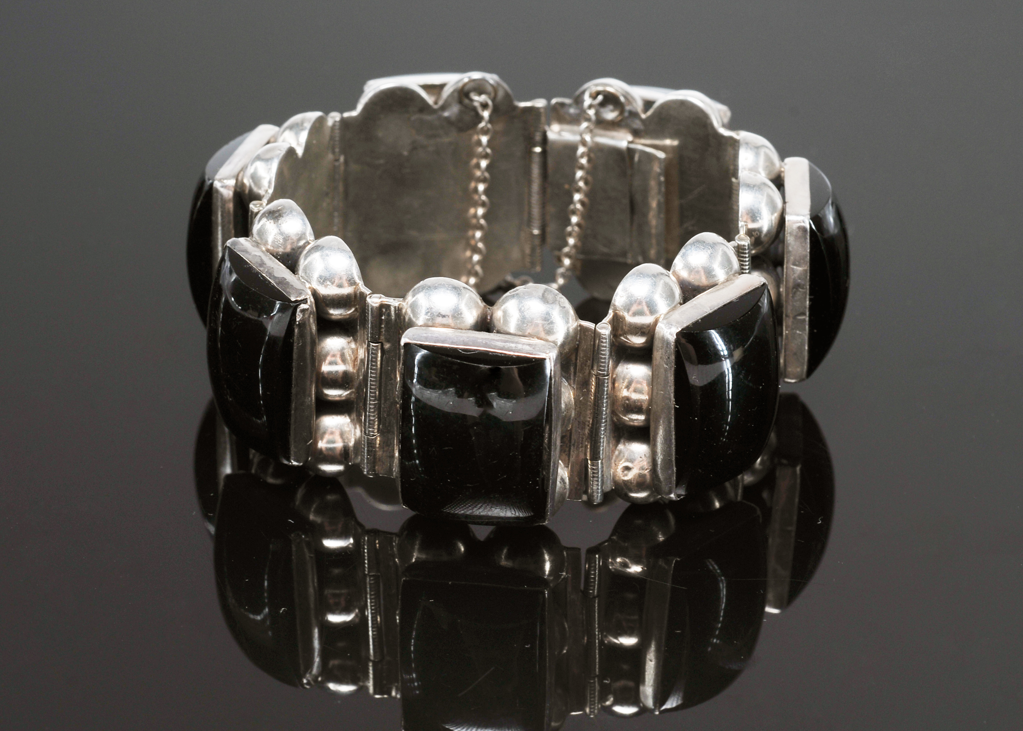 Vintage Mexican silver and black onyx bracelet 