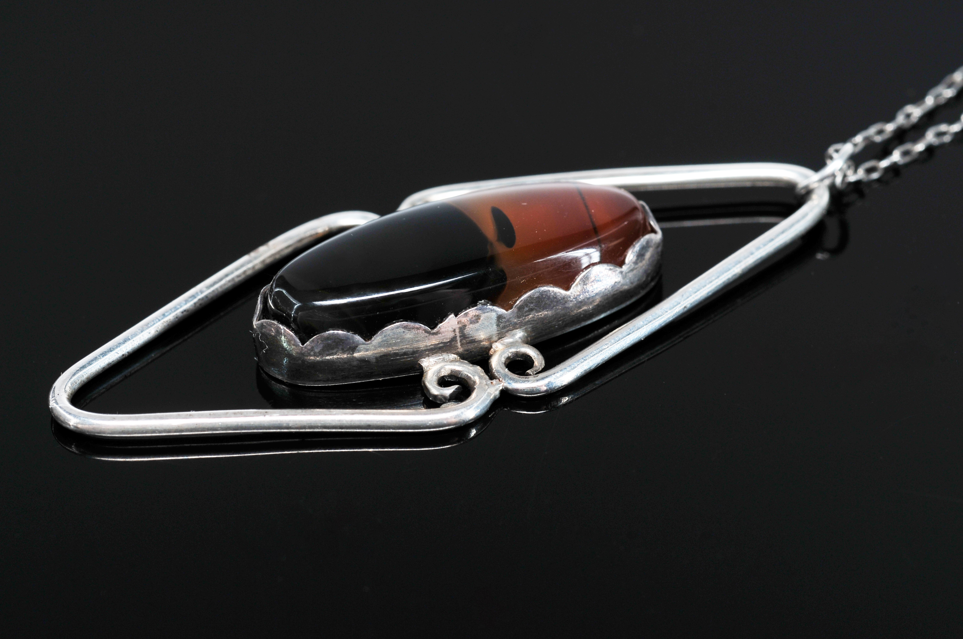 Sterling silver necklace with Jasper natural stone pendant