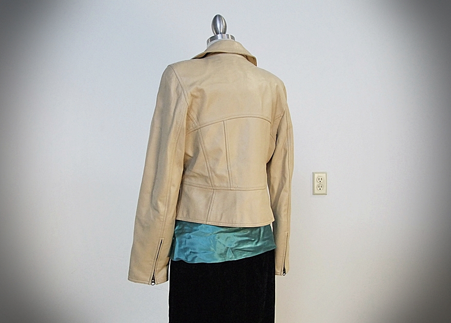 Leather Jacket, Aqua Silk Tank And Suede Skirt