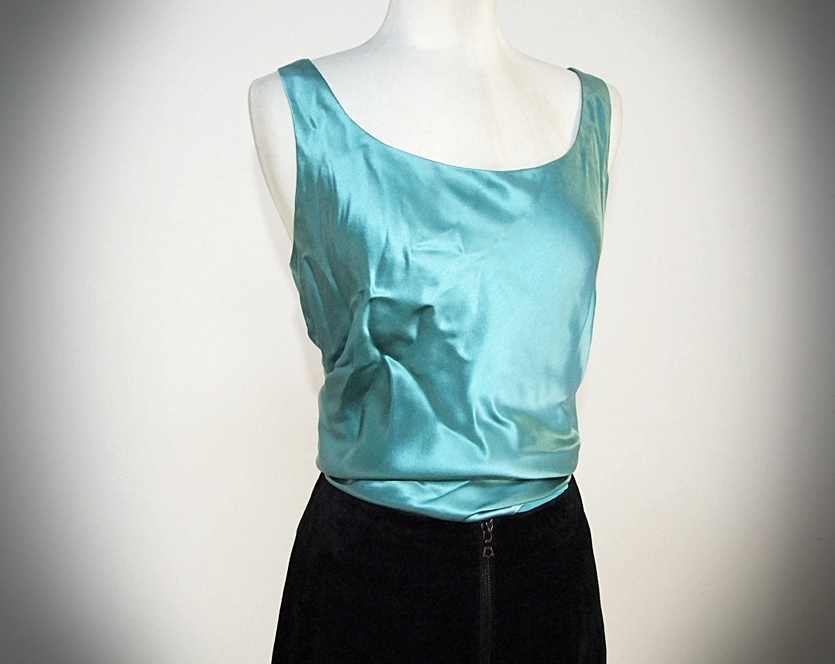 Leather Jacket, Aqua Silk Tank And Suede Skirt