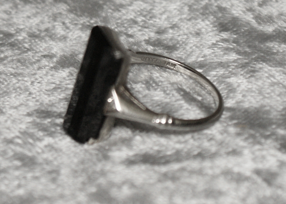 14K White Gold Onyx and Diamond Ring