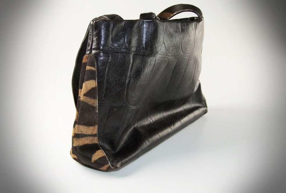 Falore Le Borse Genuine Leather And Fur Hide Handbag 