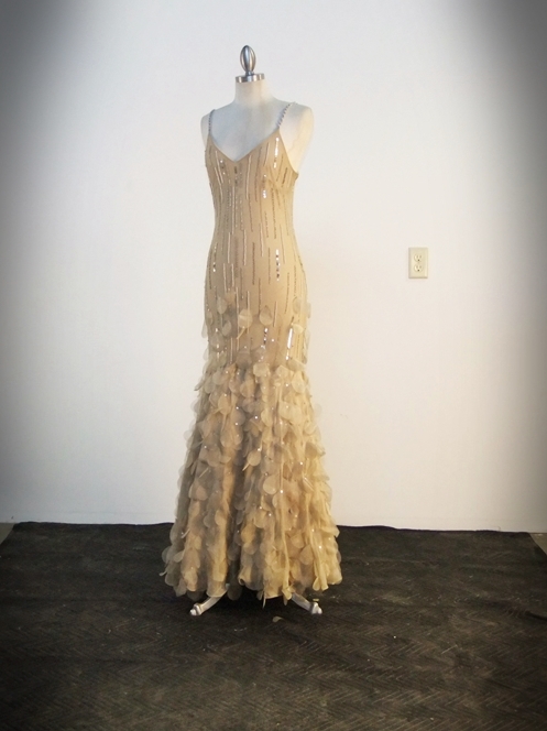 Champagne Hued Evening Gown Embellished With Sequins