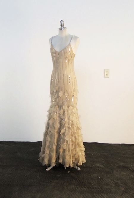 Champagne Hued Evening Gown Embellished With Sequins