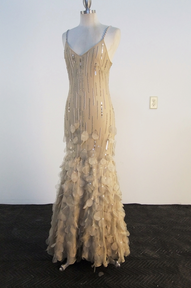 Champagne Hued Evening Gown Embellished With Sequins