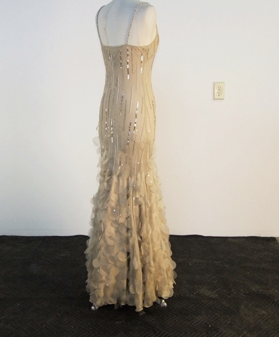 Champagne Hued Evening Gown Embellished With Sequins