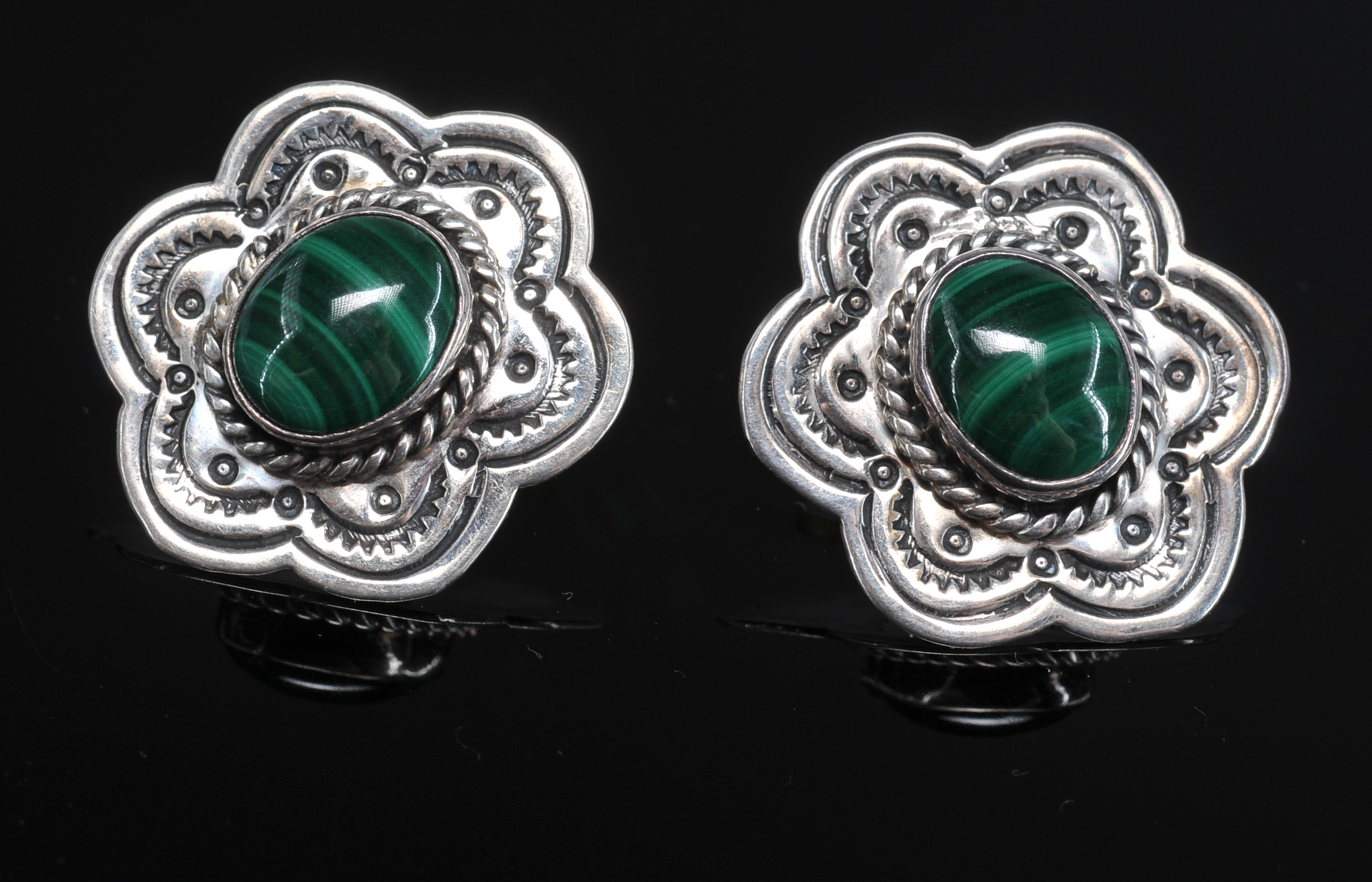 Sterling Silver And Malachite Necklace And Earrings Set