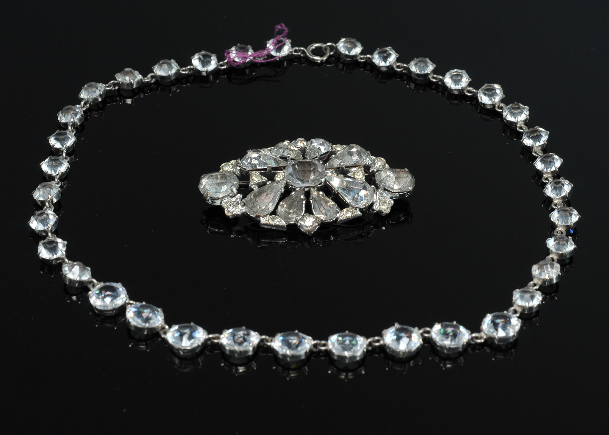  Czechoslovakian Clear Crystal Rhinestone Brooch And 16" Necklace