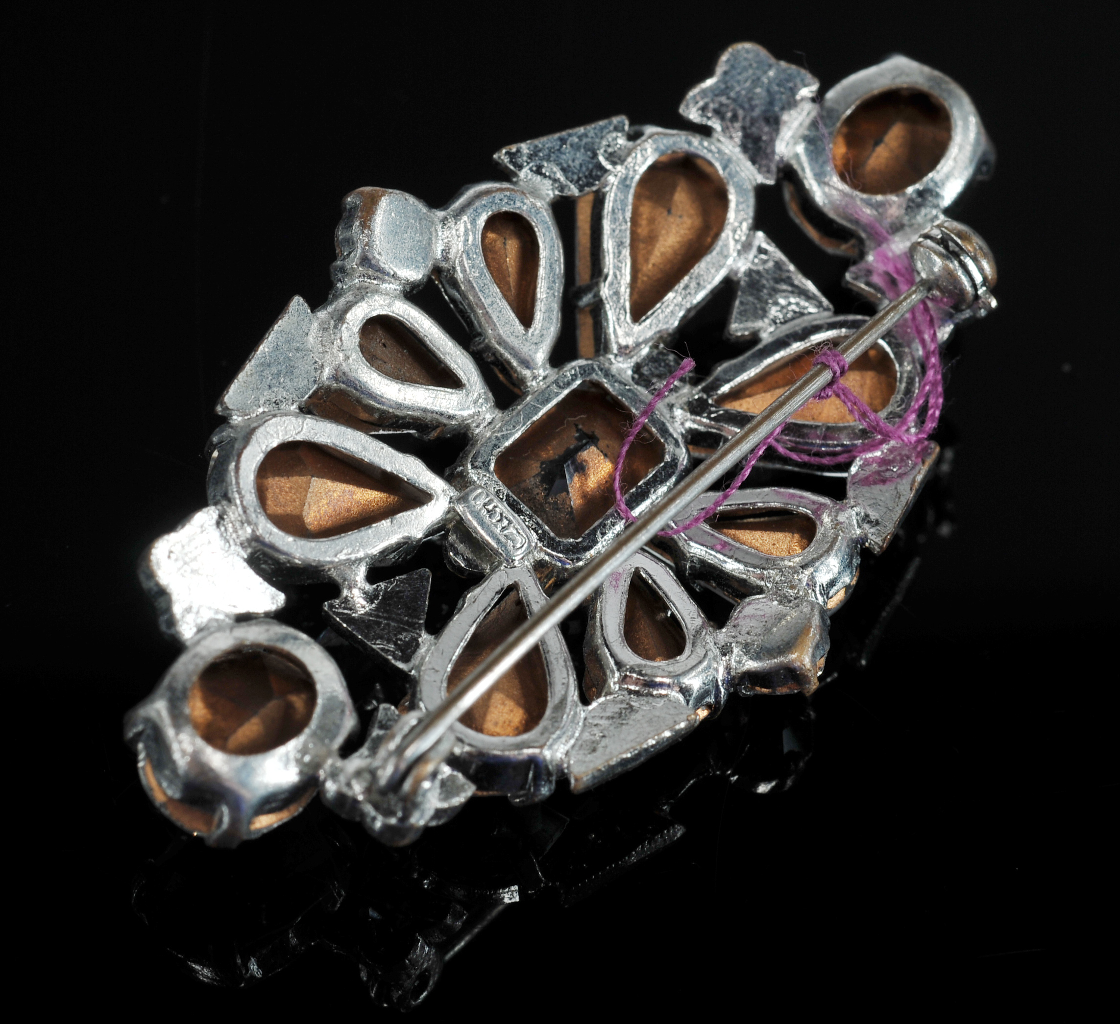  Czechoslovakian Clear Crystal Rhinestone Brooch And 16" Necklace