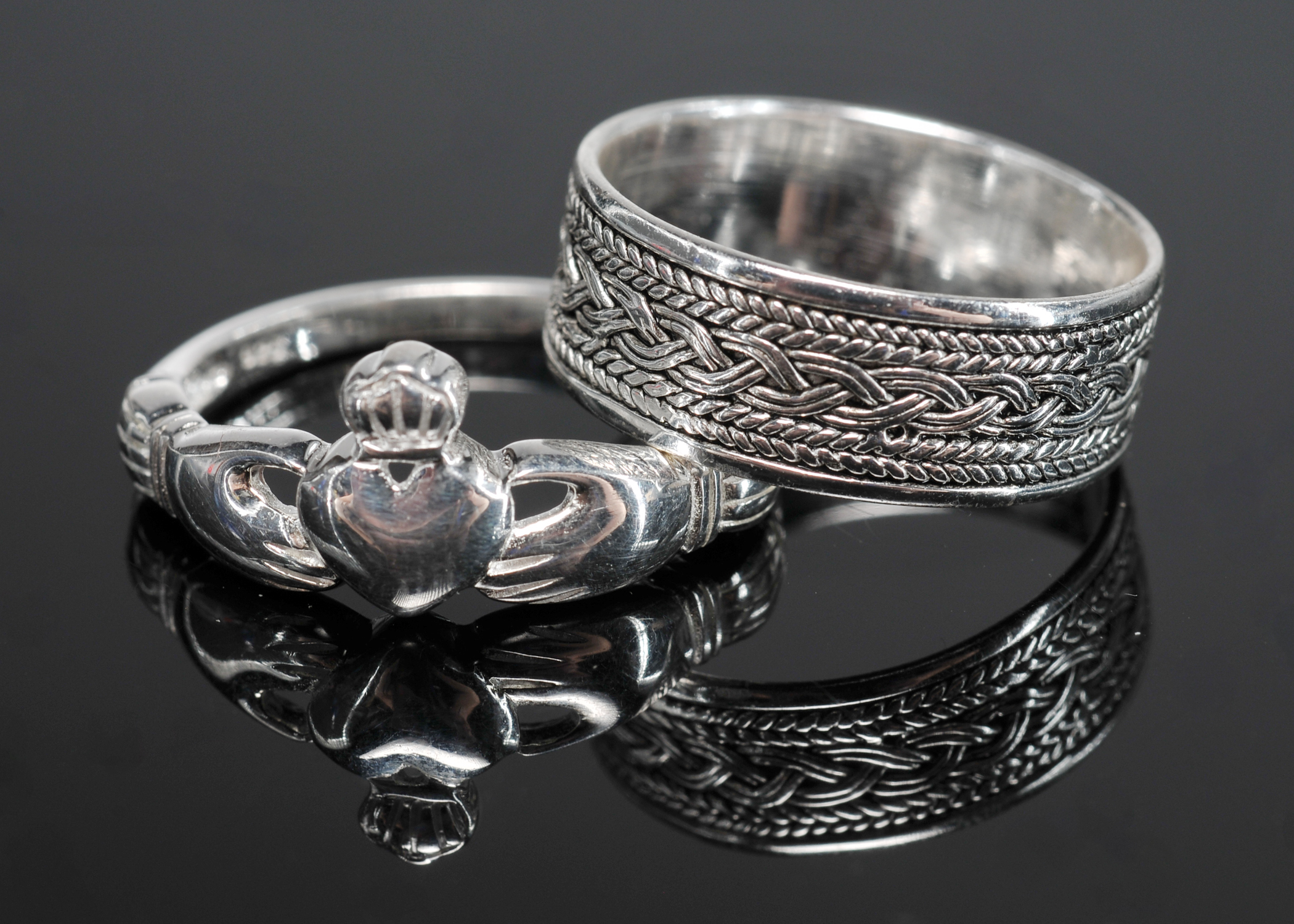 Sterling Silver Irish Claddagh Ring And Sterling Band