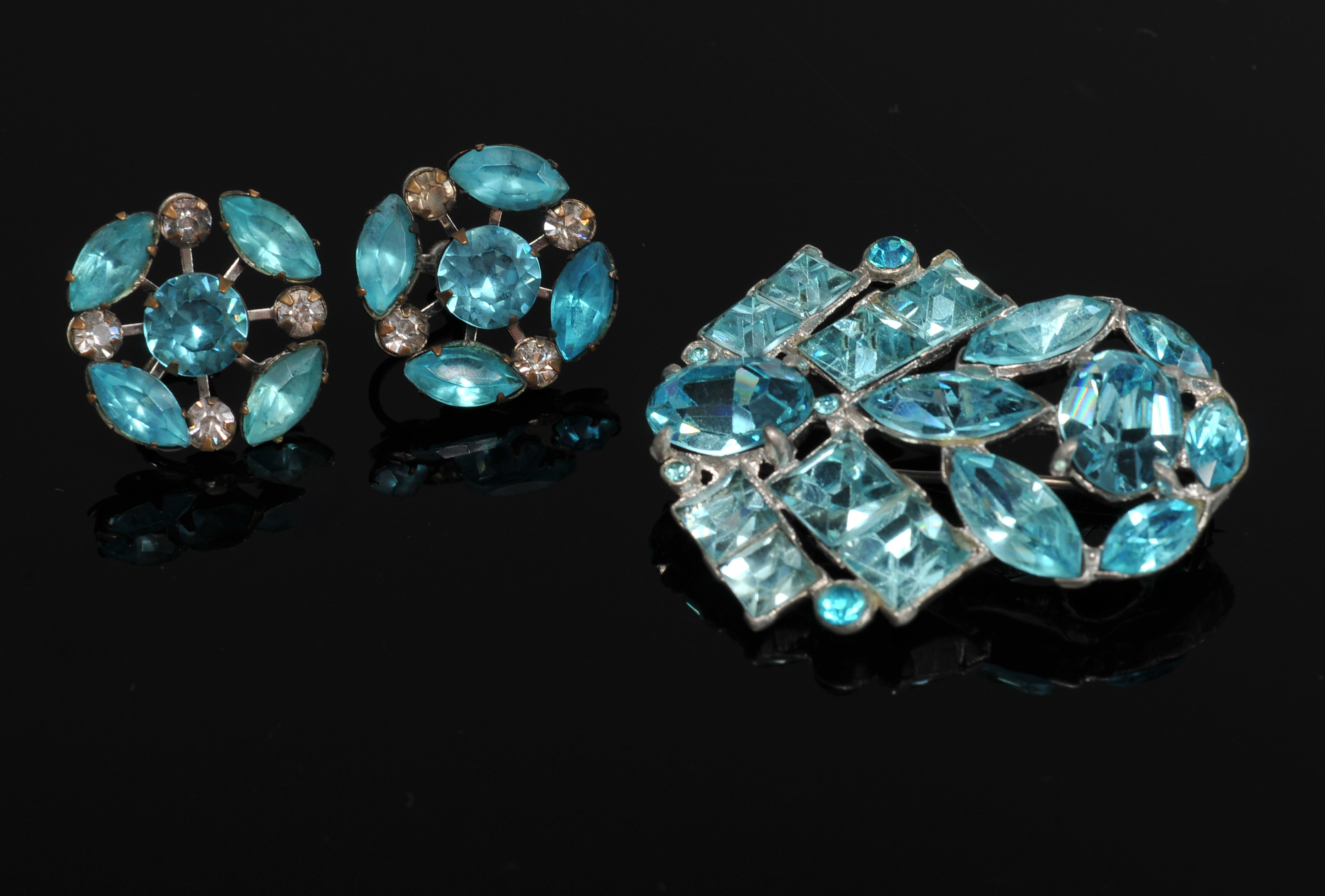  Signed Florenza Brooch And Blue Rhinestone Jewelry