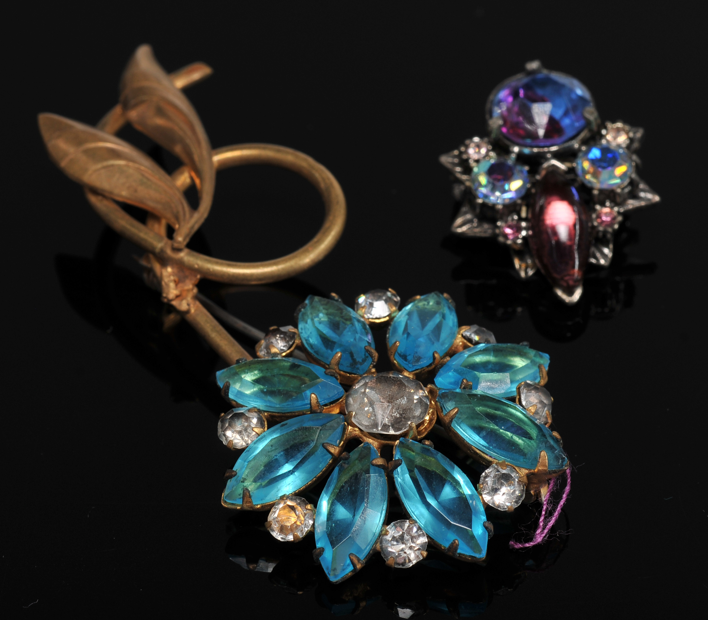  Signed Florenza Brooch And Blue Rhinestone Jewelry