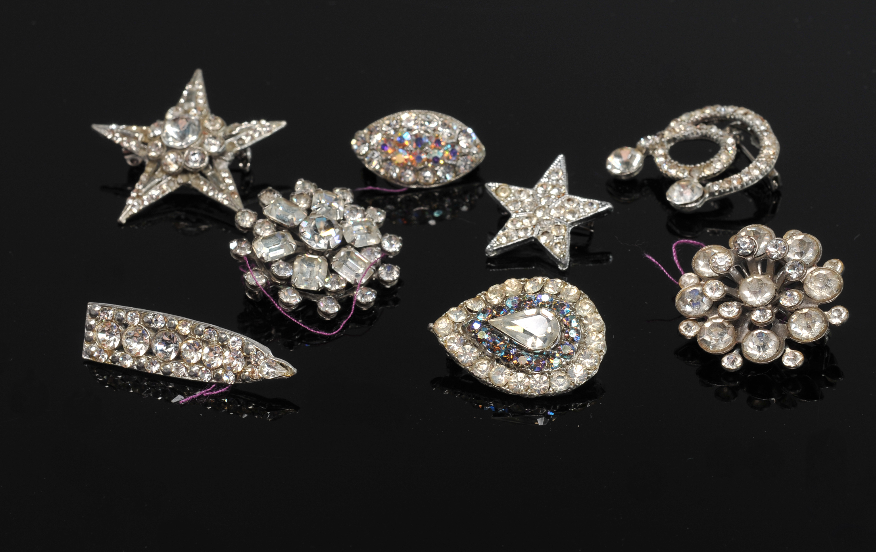 (20) Vintage Rhinetone Brooches And Dress Clips