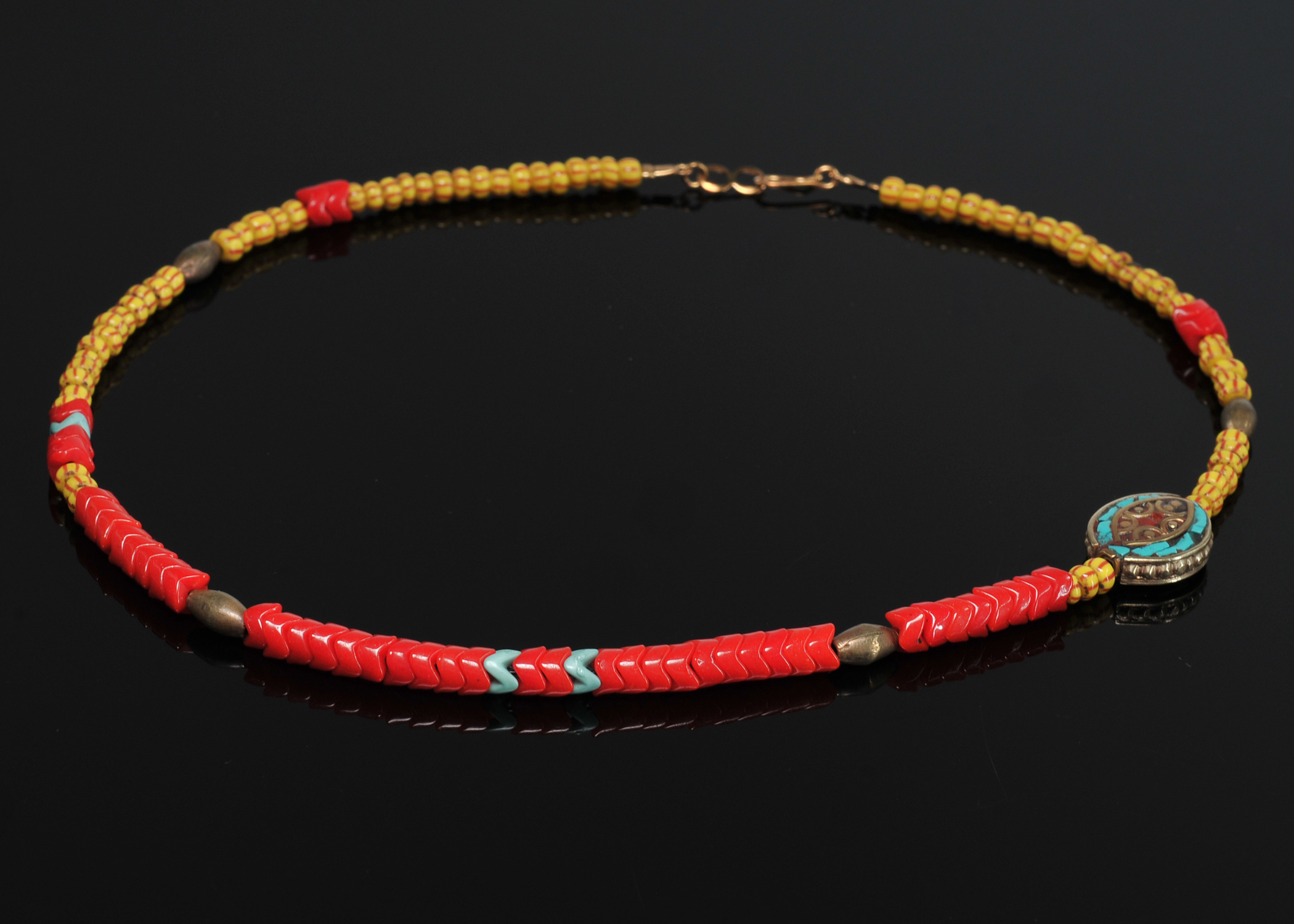 Tibetan Handmade Beaded Necklace With Coral And Turquoise